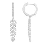 LADIES HOOP EARRINGS 0.50CT ROUND DIAMOND 10K WHITE GOLD