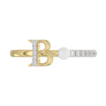 Stylish 10K Yellow Gold Ladies Ring Featuring Letter “B”, Luminous Pearl, And Round Diamond Accents. A Delicate 0.10Ct Fine Jewelry Piece. - Image 5