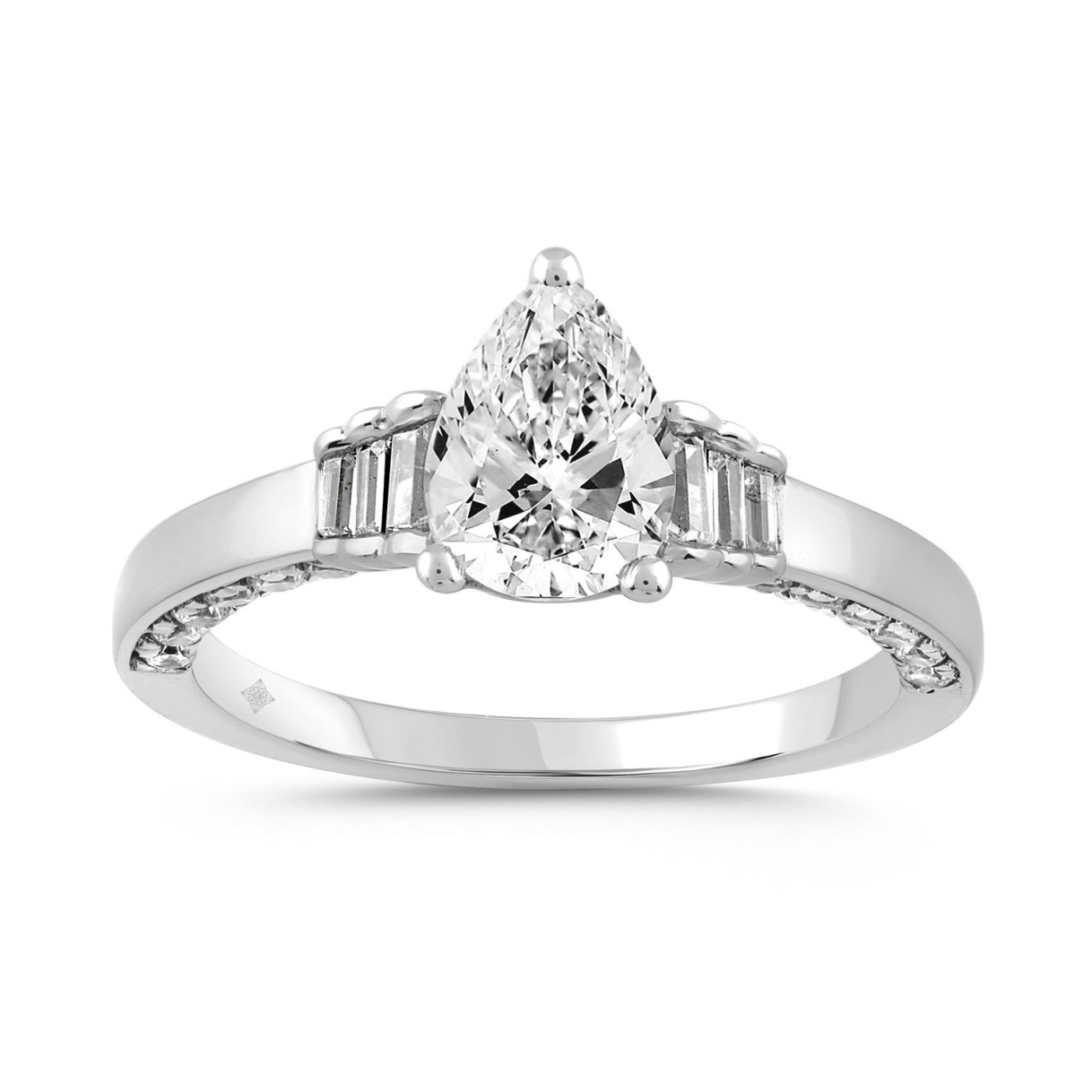 LADIES RING 2.00CT ROUND/BAGUETTE/PEAR DIAMOND 14K WHITE GOLD (CENTER STONE PEAR DIAMOND 1 1/2CT) - Image 1