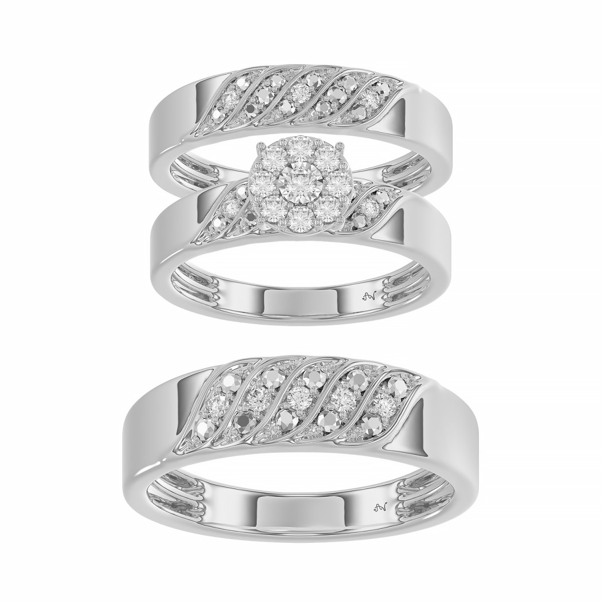Sterling Silver Diamond Trio Ring Set 0.33Ct Round Women Bridal Engagement Wedding Set Fine Jewelry Gift - Image 1
