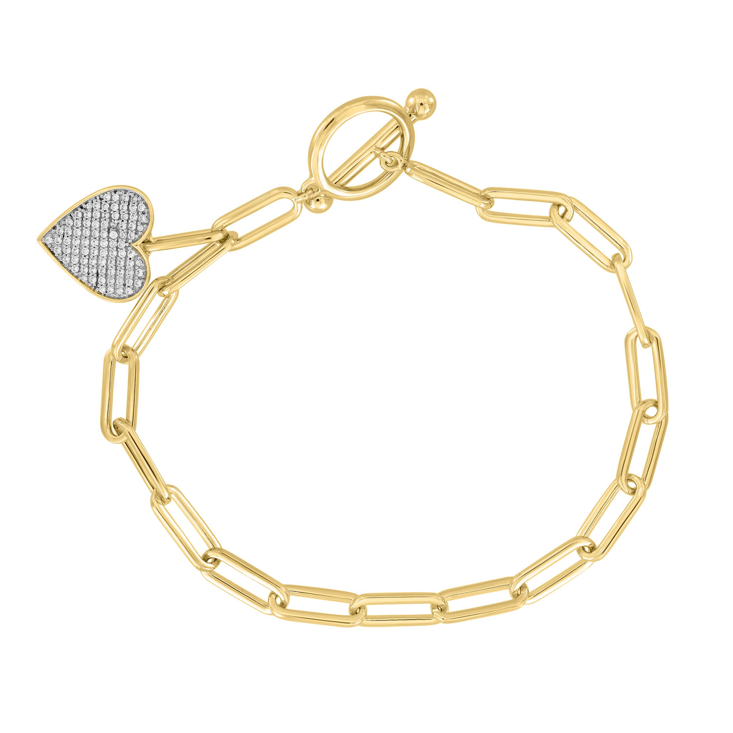0.25CT Round Diamond Heart Charm Bracelet Sterling Silver Yellow Paperclip Chain Bracelet For Women - Image 1