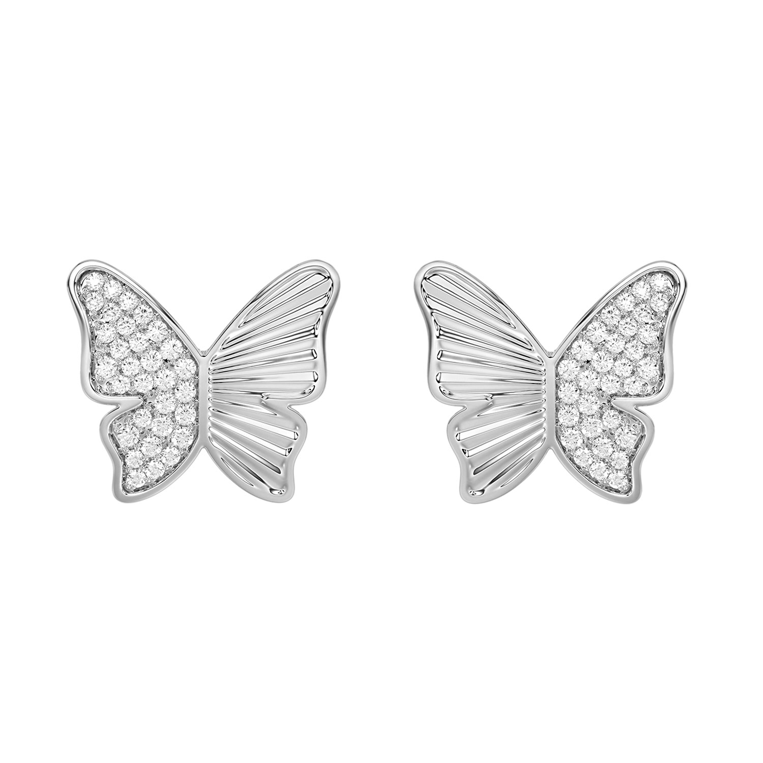 Sterling Silver Round Diamond Butterfly Stud Earrings For Women 0.16 Ct Round Cut Elegant Ladies Earrings - Image 1