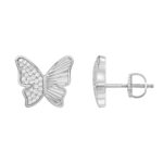 Sterling Silver Round Diamond Butterfly Stud Earrings For Women 0.16 Ct Round Cut Elegant Ladies Earrings - Image 2