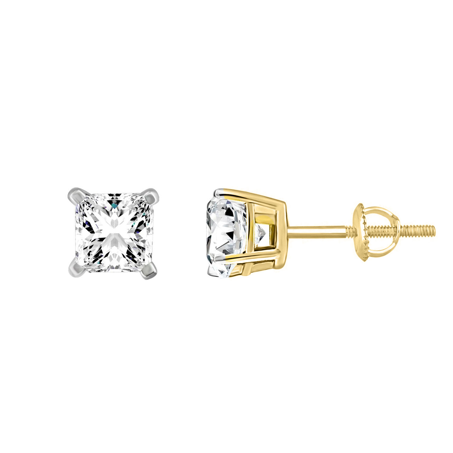 Luxury 14K Yellow Gold Solitaire 1.00Ct Princess Cut Diamond Fashion Earrings - Image 1