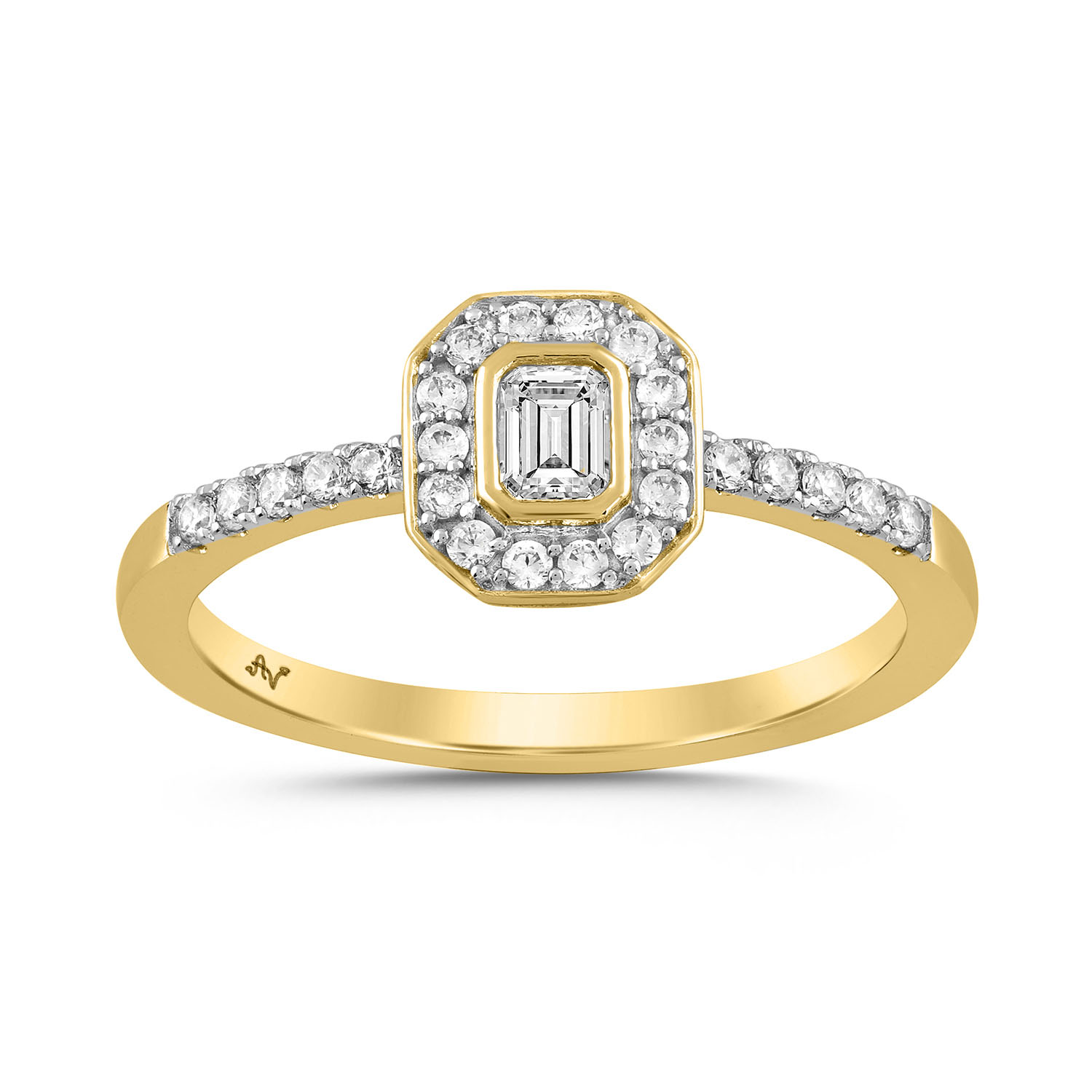 LADIES RING 0.33CT ROUND/EMERALD DIAMOND 14K YELLOW GOLD - Image 1