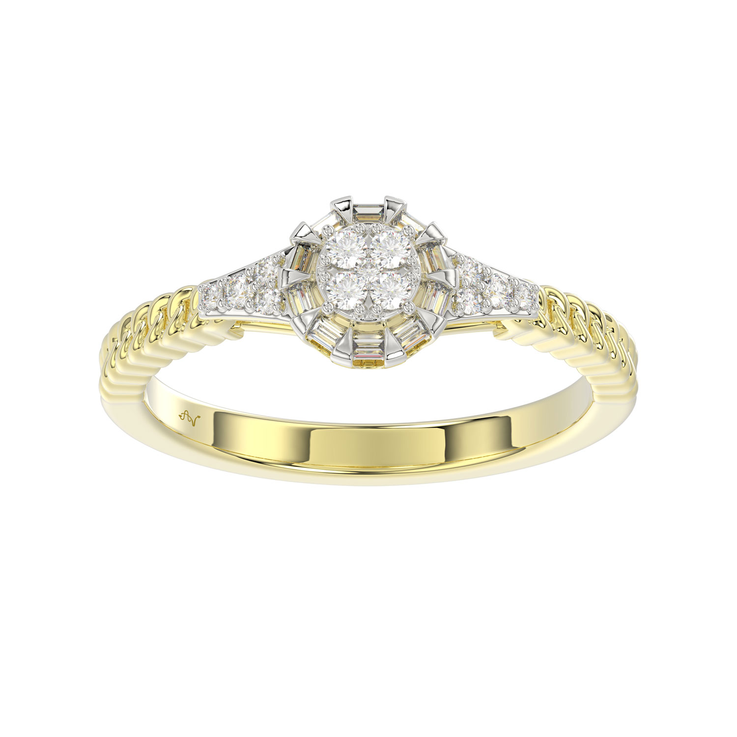 LADIES RING 0.15CT ROUND/BAGUETTE DIAMOND 14K YELLOW GOLD - Image 1