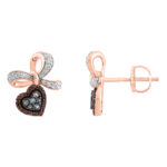 Elegant 0.50Ct Blue & Dark Brown Round Diamond Heart Shape Fashion Earring For Women In Rose Gold - Image 2