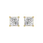 LADIES SOLITAIRE EARRINGS 4CT PRINCESS DIAMOND 14K YELLOW GOLD