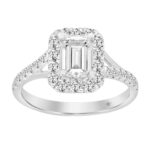 LADIES RING 1 1/2CT ROUND/EMERALD DIAMOND 14K WHITE GOLD (CENTER STONE EMERALD DIAMOND 1CT)