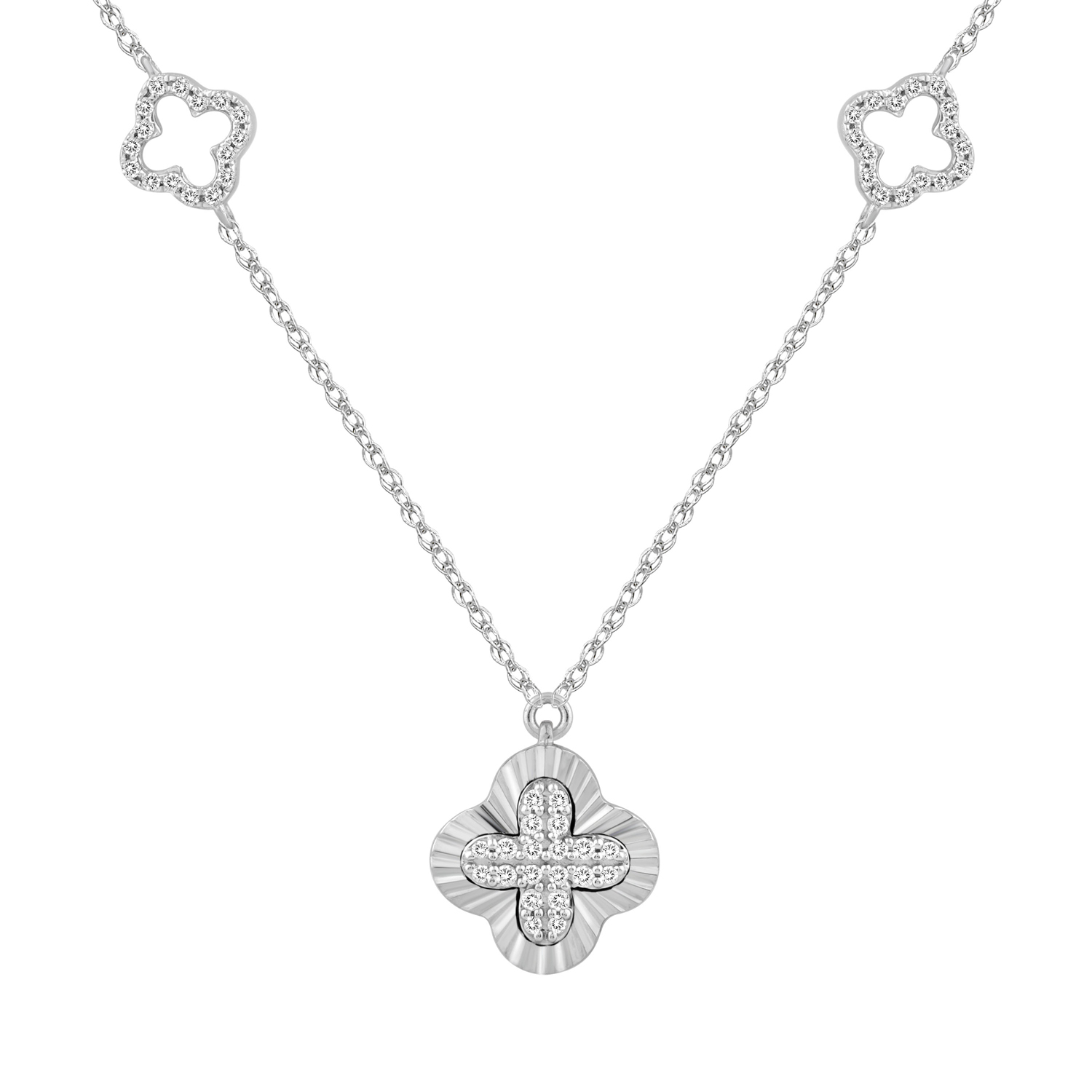 LADIES NECKLACE 0.25CT ROUND DIAMOND 10K WHITE GOLD - Image 1