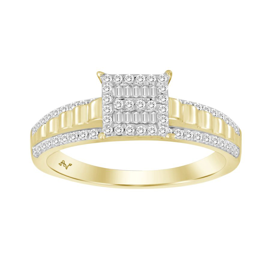 LADIES RING 0.25CT ROUND/BAGUETTE DIAMOND 10K YELLOW GOLD - Image 1
