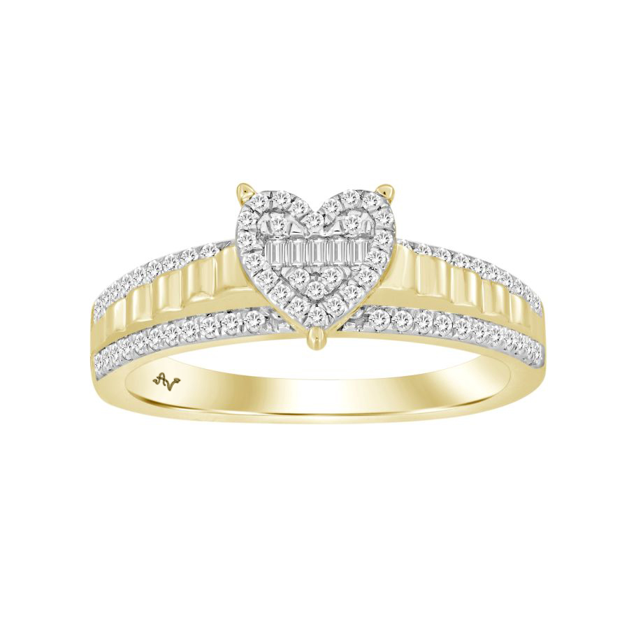 LADIES RING 0.25CT ROUND/BAGUETTE DIAMOND 10K YELLOW GOLD - Image 1