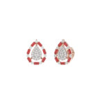 Elegant 14K Rose Gold Ladies Earrings Featuring Ruby And Diamond Accents With Round And Baguette Cuts 0.88Ct. A Luxurious Fine Jewelry Design. - Image 3