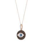 Elegant 14K Rose Gold Evil Eye Pendant For Women Featuring 0.50 Ct Round, Dark Brown, And Blue Diamonds. Includes Chain For A Complete Look. - Image 3