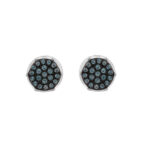 Elegant 0.16Ct Round & Blue Diamond Men’S Earring In Sterling Silver Cluster Design Statement Stud