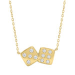 Classic 10K Yellow Gold Diamond Necklace For Ladies 0.16Ct Round Cut Diamonds