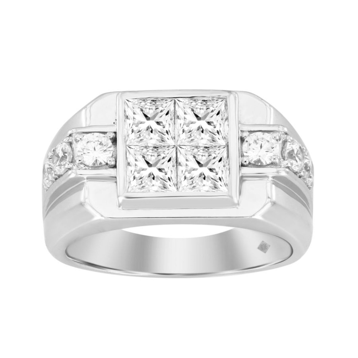 MEN'S RING 2 3/4CT ROUND/PRINCESS DIAMOND 14K WHITE GOLD - Image 1