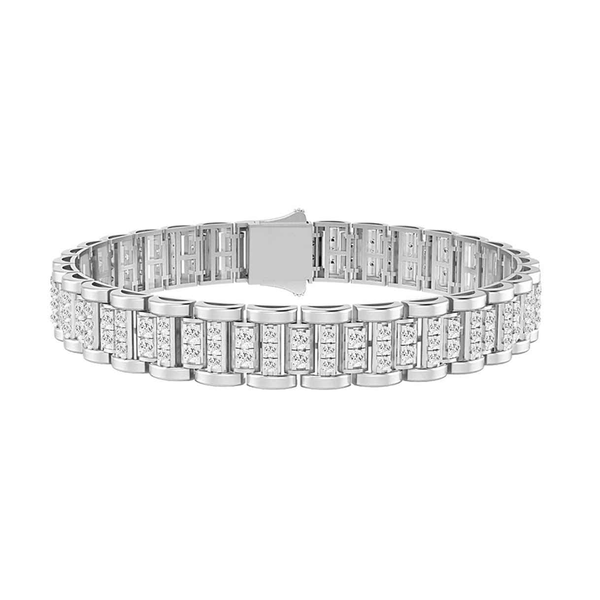 10K WHITE GOLD 5.00CT ROUND DIAMOND MEN'S BRACELET - Image 1