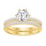 14K Yellow Gold Round Diamond Bridal Ring Set 1 1/2Ct & 1.00Ct Center Round Lab Grown Diamond Engagement Ring & Matching Wedding Band For Women (Colo