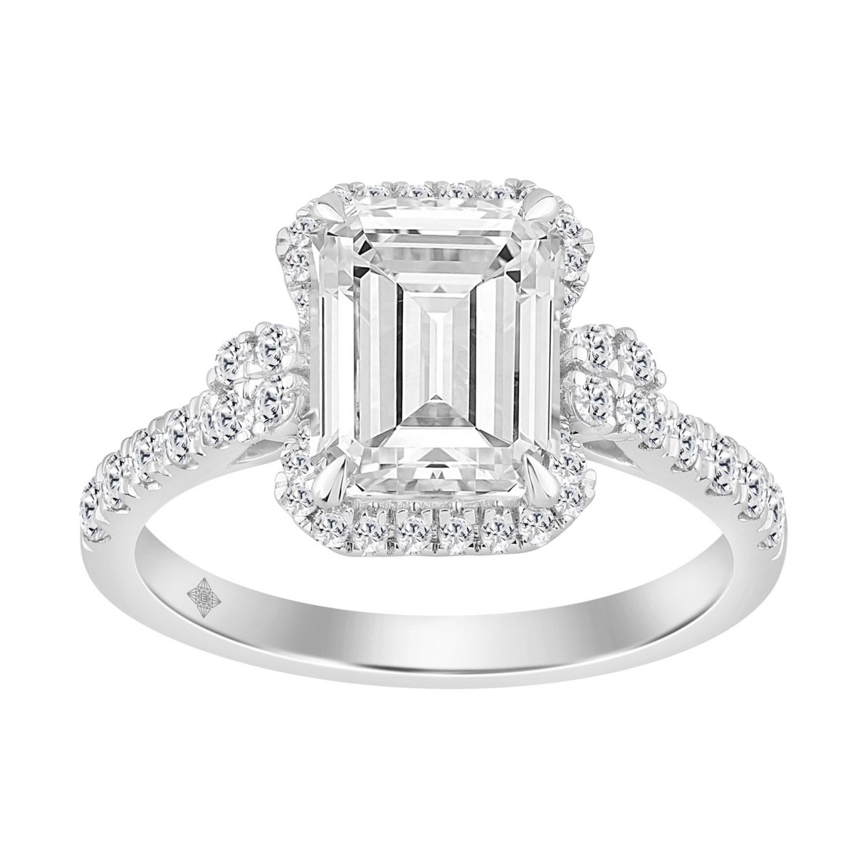 Elegance Ladies 14K White Gold 3 1/2CT Round Lab Grown Diamond Bridal Ring & Emerald Cut Halo Engagement Ring for Women (3.00CT Emerald Center stone ( - Image 1