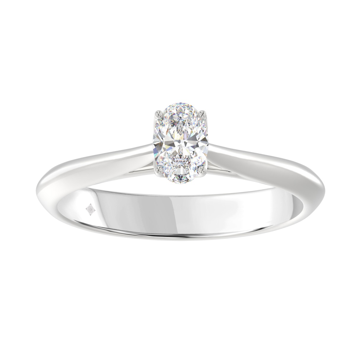 LADIES SOLITAIRE RING 1/2CT OVAL DIAMOND 14K WHITE GOLD - Image 1