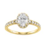 1 1/4Ct Oval & Round Diamond Halo Engagement Ring 14K Yellow Gold Ladies Bridal Ring 3/4Ct Oval Center Stone (Color F-G -Clarity Vs1/Vs2)
