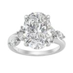 14K White Gold 5 1/2Ct Lab-Grown Diamond Engagement Ring For Women 5Ct Oval Center Stone With Marquise/Round Side Stones, Luxury Bridal Ring (Color F-