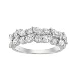 Elegant 14K White Gold 1 1/3Ct Lab Grown Diamond Fashion Ring Alternating Round & Marquise Stones, Ladies Fashion Jewelry (Color F-G -Clarity Vs1/