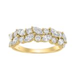 Elegant 14K Yellow Gold 1 1/3Ct Lab Grown Diamond Fashion Ring Alternating Round & Marquise Stones, Ladies Fashion Jewelry (Color F-G -Clarity Vs1