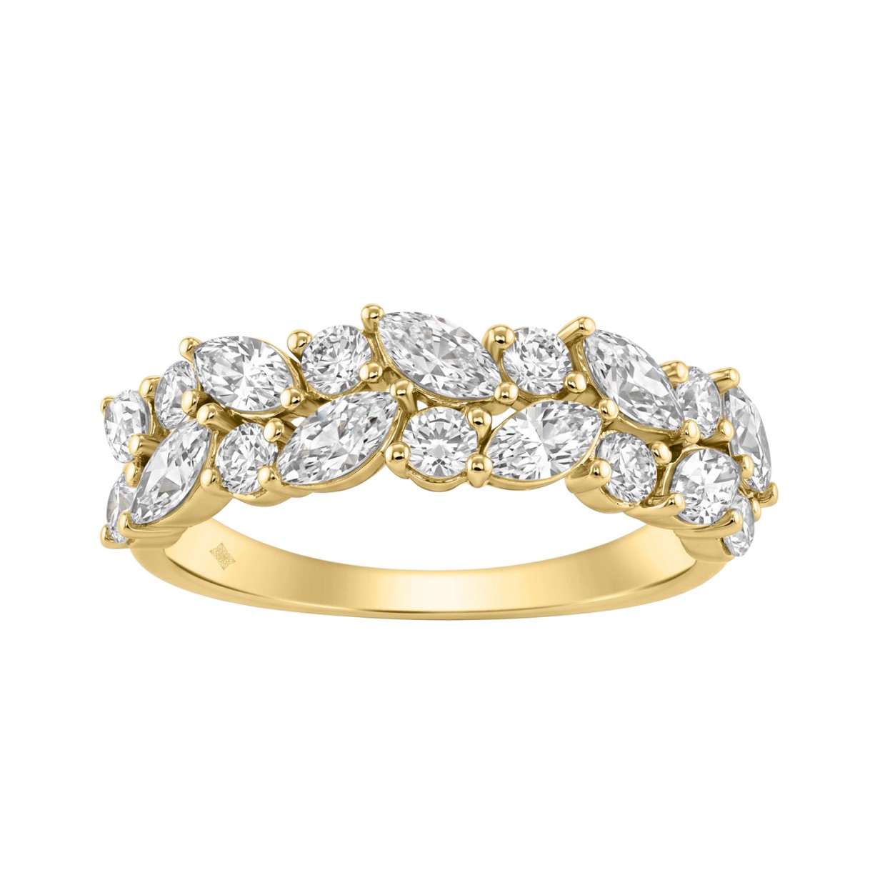 Elegant 14K Yellow Gold 1 1/3Ct Lab Grown Diamond Fashion Ring Alternating Round & Marquise Stones, Ladies Fashion Jewelry (Color F-G -Clarity Vs1 - Image 1