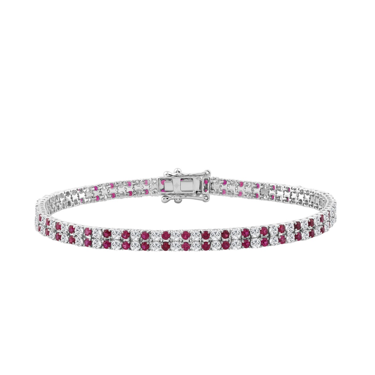 14K WHITE GOLD 5 3/4CT ROUND/RUBY ROUND DIAMOND LADIES BRACELET (RUBY ROUND DIAMOND 2 3/4CT) - Image 1