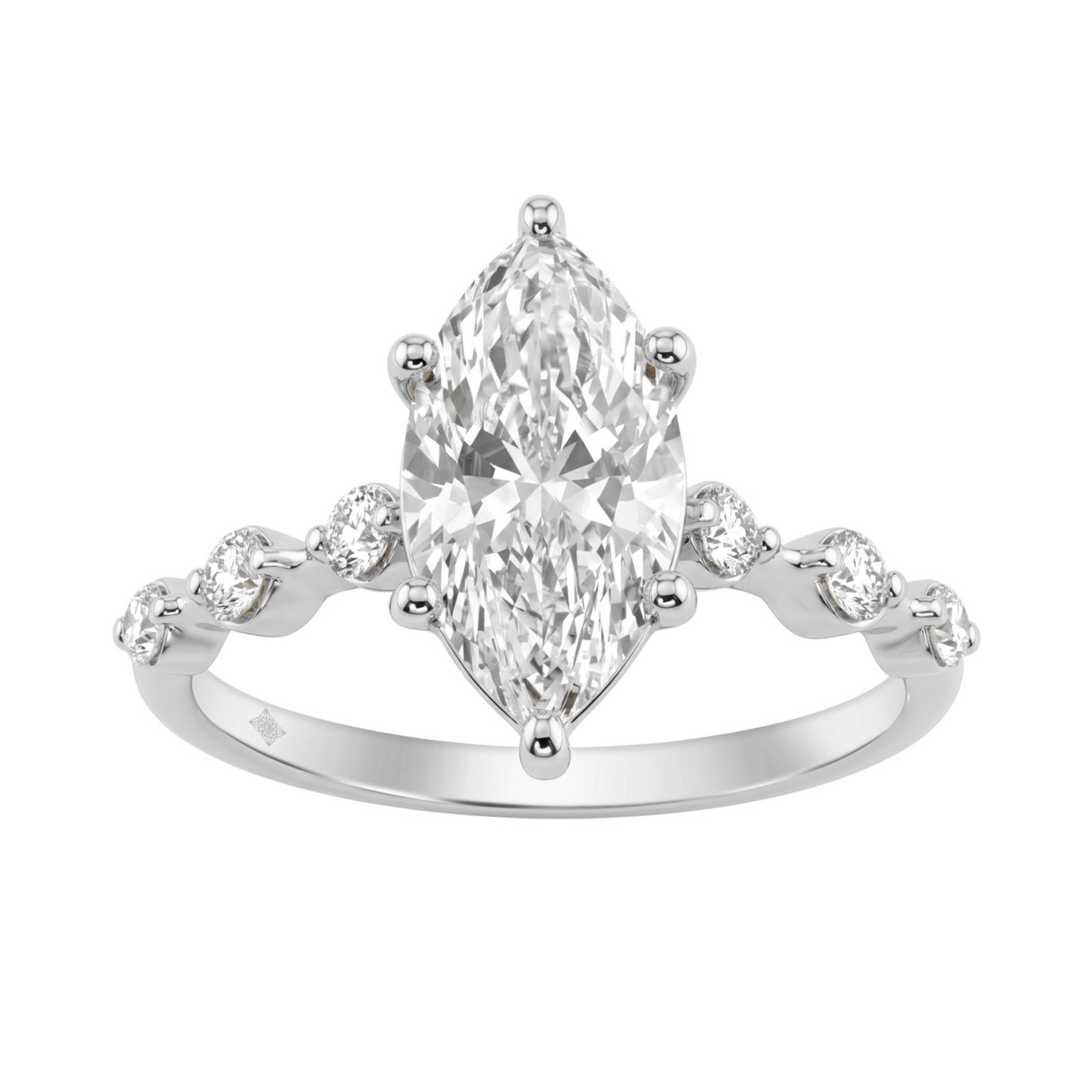 Women 14K White Gold 2 1/4Ct Lab Grown Diamond Ring Marquise Cut With Round Side Stone Engagement Ring 2.00Ct Marquise Center Stone (Color F-G -Clarit - Image 1