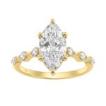 Women 14K Yellow Gold 2 1/4Ct Lab Grown Diamond Ring Marquise Cut With Round Side Stone Engagement Ring 2.00Ct Marquise Center Stone (Color F-G -Clari