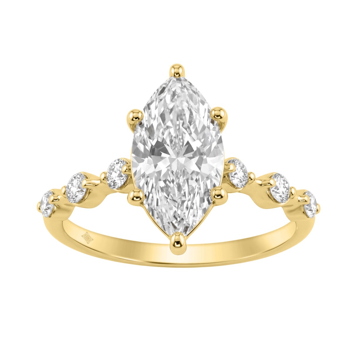 Women 14K Yellow Gold 2 1/4Ct Lab Grown Diamond Ring Marquise Cut With Round Side Stone Engagement Ring 2.00Ct Marquise Center Stone (Color F-G -Clari - Image 1