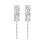 10K White Gold 3/4CT Emerald/Round cut Diamond Elegant Ladies Earring (Color F-G -Clarity VS1/VS2)