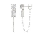 10K White Gold 3/4CT Emerald/Round cut Diamond Elegant Ladies Earring (Color F-G -Clarity VS1/VS2) - Image 2