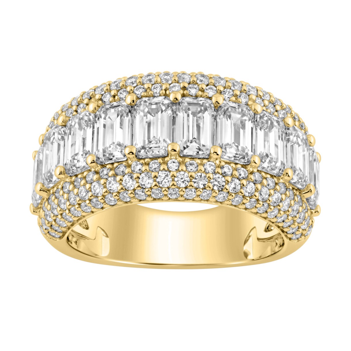 Elegant 14K Yellow Gold Ladies Ladies Ring 3 1/4Ct Round & Emerald Cut Diamonds - Image 1