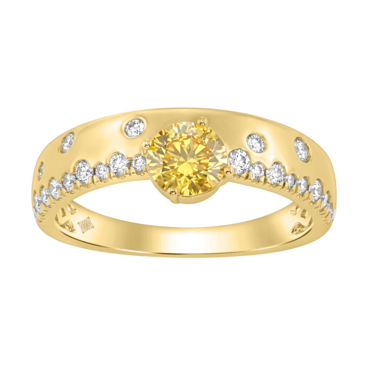 Fancy Yellow Sapphire & Round Diamond Engagement Ring In 14K Yellow Gold 3/4Ct & 1/2Ct Round Cut Center Stone Ladies Wedding Ring (Color F-G -Clarity - Image 1