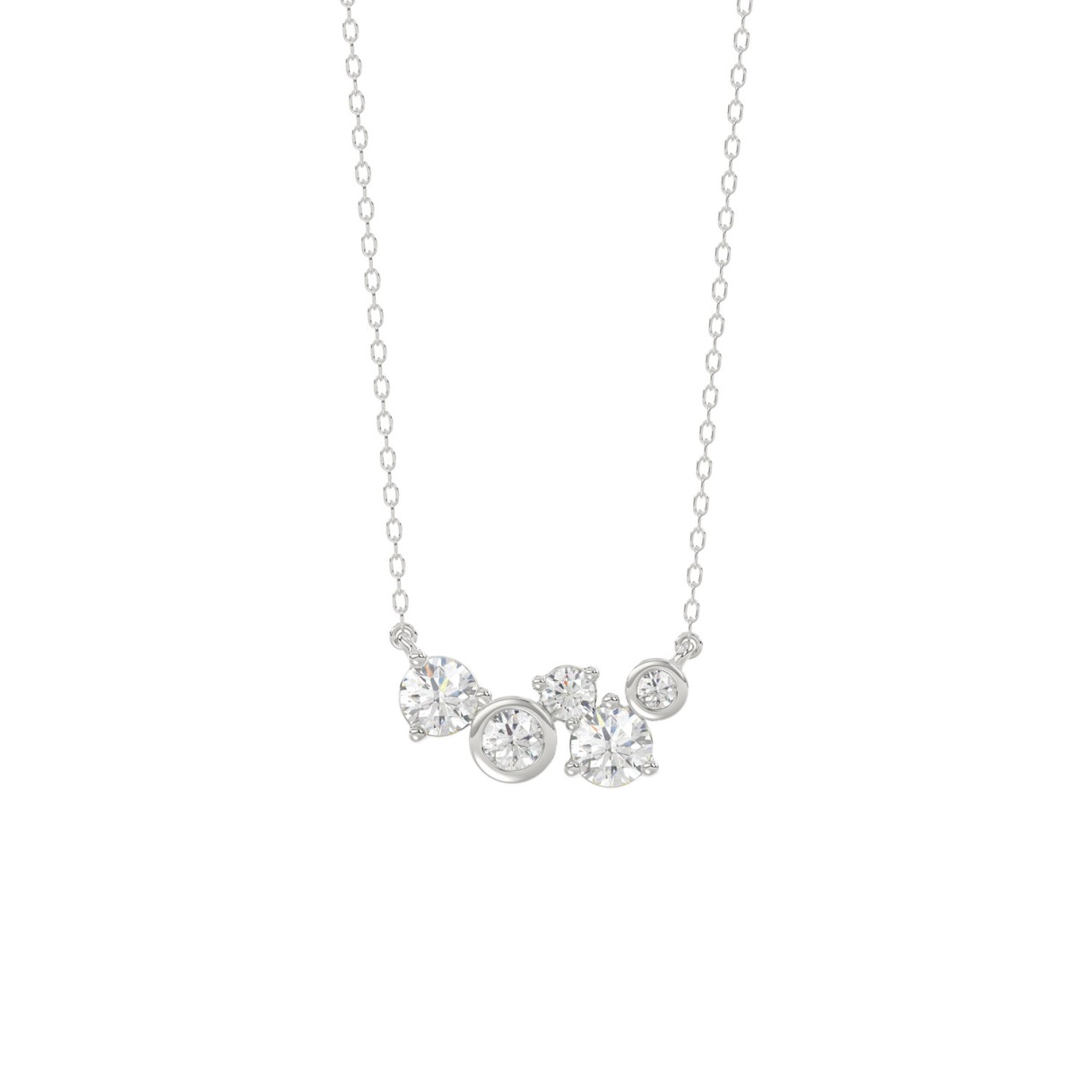 Ladies 10K White Gold Diamond Necklace 1/2Ct Round Diamond Cluster Bezel Set (Color F-G -Clarity Vs1/Vs2) - Image 1