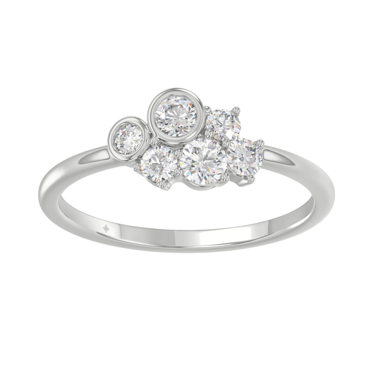 Ladies 10K White Gold Diamond Ring 1/2Ct Round Diamond Cluster Bezel Set (Color F-G -Clarity Vs1/Vs2) - Image 1
