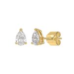 LADIES SOLITAIRE EARRINGS 1CT PEAR DIAMOND 14K YELLOW GOLD - Image 3