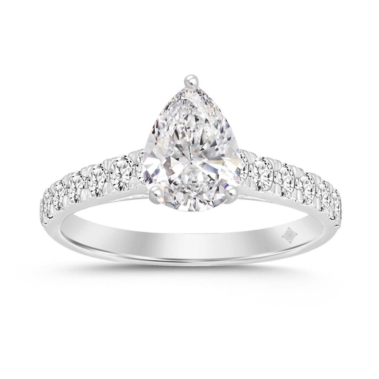 LADIES RING 1 1/2CT ROUND/PEAR DIAMOND 14K WHITE GOLD (CENTER STONE PEAR DIAMOND 1CT) - Image 1