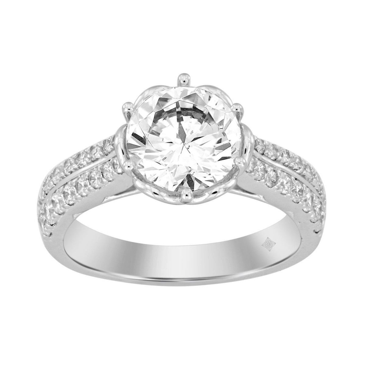 LADIES RING 2 1/2CT ROUND DIAMOND 14K WHITE GOLD (CENTER STONE ROUND DIAMOND 2CT ) - Image 1