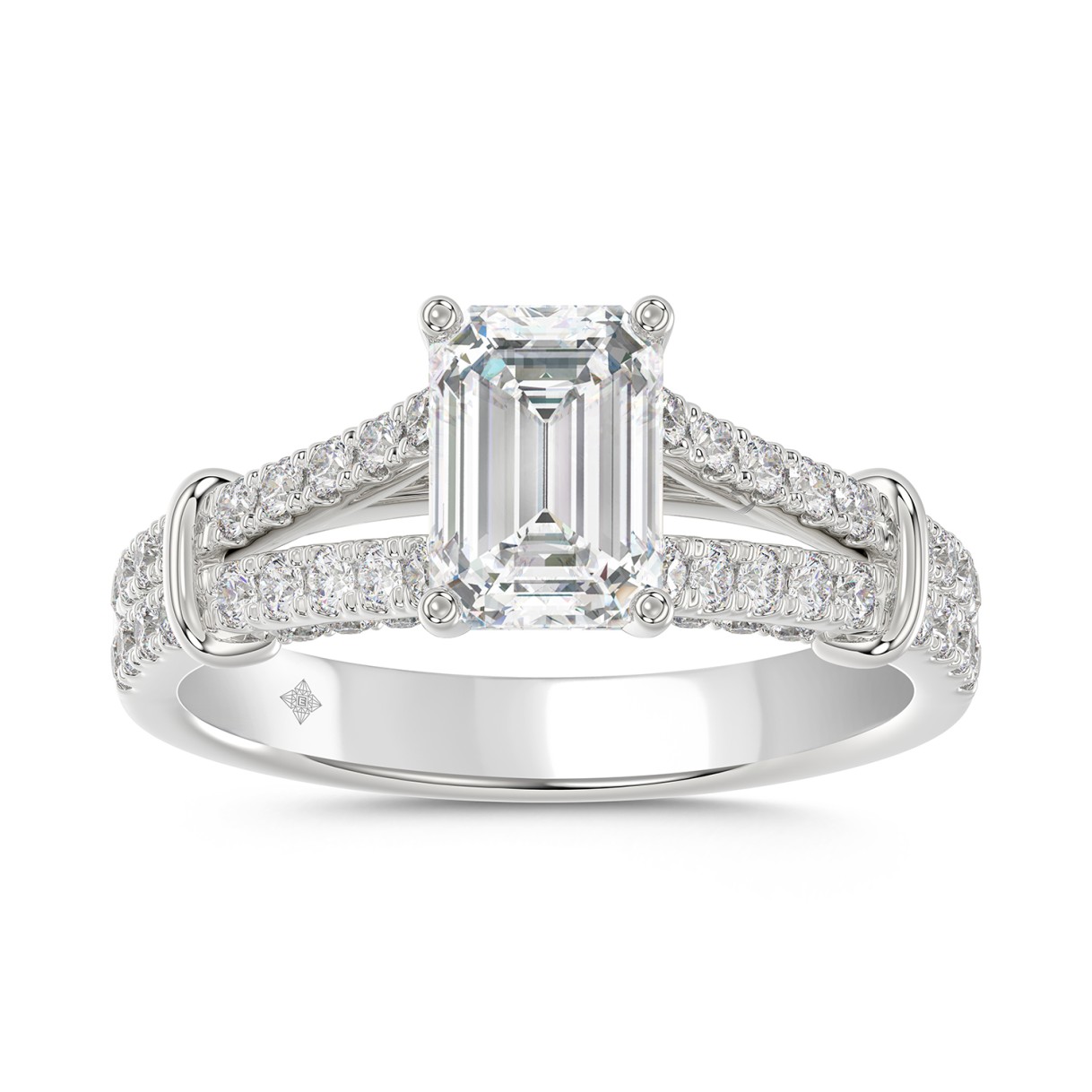 LADIES RING 2CT ROUND/EMERALD DIAMOND 14K WHITE GOLD (CENTER STONE EMERALD DIAMOND 1 1/2CT ) - Image 1