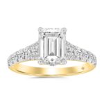LADIES RING 2CT ROUND/EMERALD DIAMOND 14K YELLOW GOLD (CENTER STONE EMERALD DIAMOND 1 1/2CT )