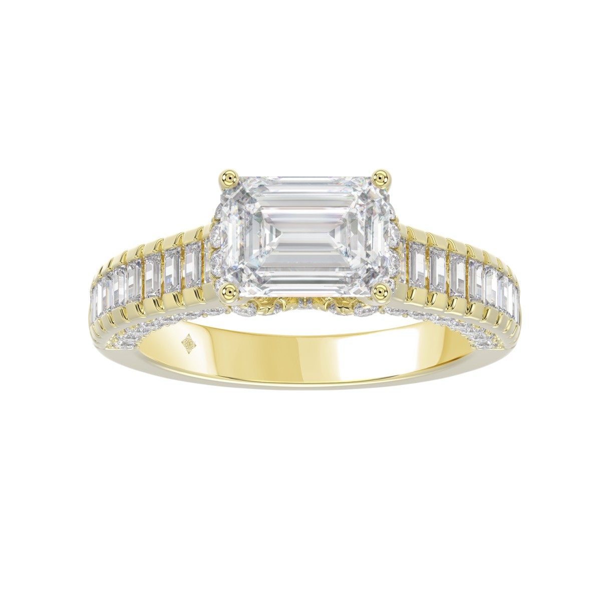 LADIES RING 3CT ROUND/EMERALD/BAGUETTE DIAMOND 14K YELLOW GOLD (CENTER STONE EMERALD DIAMOND 2.00CT) - Image 1