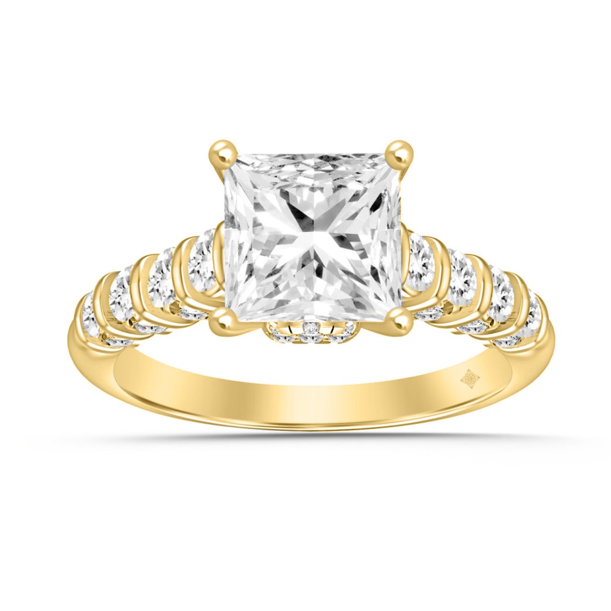 LADIES RINGS 2 1/2CT ROUND/PRINCESS DIAMOND 14K YELLOW GOLD (CENTER STONE PRINCESS DIAMOND 2.00CT) - Image 1