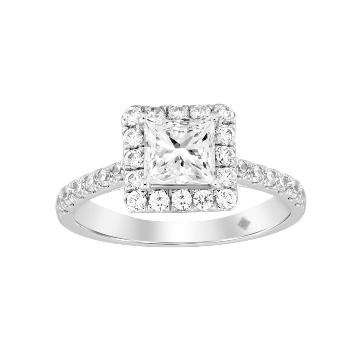 LADIES RING 1 1/2CT ROUND/PRINCESS DIAMOND 14K WHITE GOLD (CENTER STONE PRINCESS DIAMOND 1CT) - Image 1