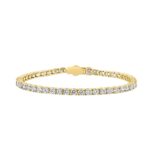18K YELLOW GOLD 7.00CT ROUND DIAMOND LADIES TENNIS BRACELET (TALON CLAWS LOCK)