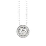 LADIES PENDANT WITH CHAIN 1 1/4CT ROUND DIAMOND 14K WHITE GOLD (CENTER STONE ROUND DIAMOND 1CT)